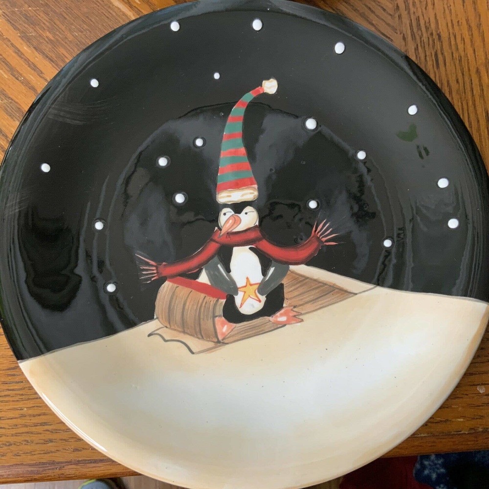 Certified Int'l Midnight Penguin Dessert Plates 8” - Picture 3 of 8